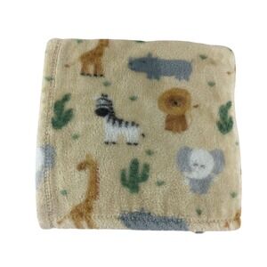 Adirondack Baby Plush Blanket 28x38 Tan Safari Giraffe Zebra Lion Elephant